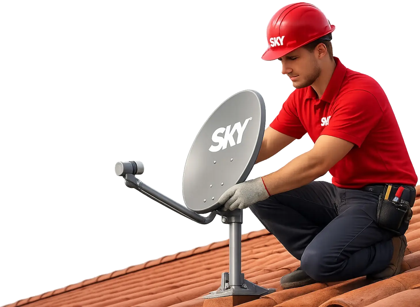 Profissional com equipamento de instalação de TV